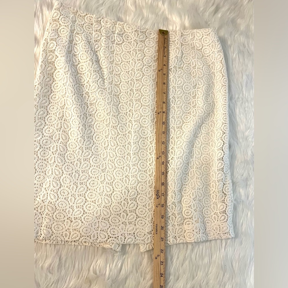 Vintage Pendleton Skirt Ivory Lace Straight Pencil Back Slit Lined Size 12p - Picture 9 of 9